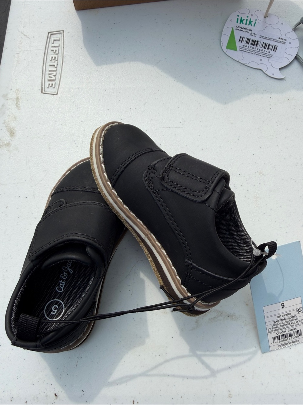 Cat & Jack Kids Black Leather-Look Dress Shoes with Hook-and-Loop Closure